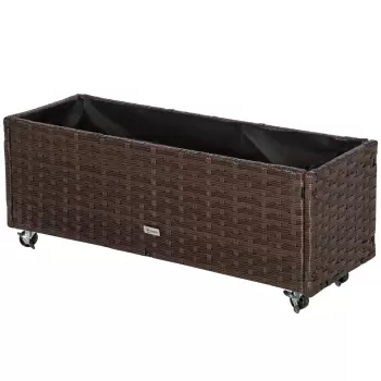 Outsunny Jardiniera inaltata din ratan sintetic cu 4 roti blocabile, pentru spatii interioare si exterioare, 94.5x31x36cm gri imagine