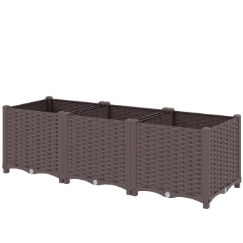Outsunny Jardiniera inaltata, pat de gradina din plastic cu auto-udare si orificii de scurgere cu dopuri, 120x40x37cm, maro | Aosom Romania imagine