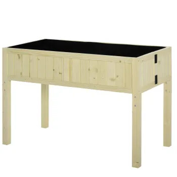 Outsunny Jardiniera Inaltata Rabatabila, Realizata din Lemn de Brad cu 4 Orificii de Drenaj, pentru Gradina, Terasa sau Balcon, 115x56x76 cm, Culoare Lemn | Aosom Romania imagine