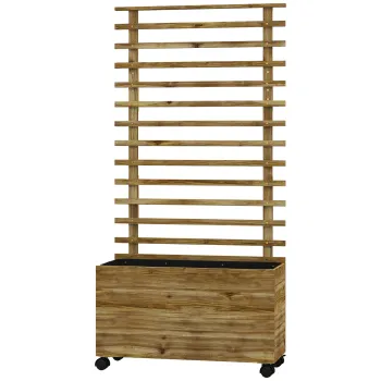 Outsunny Jardiniera inaltata verticala cu 4 roti si suport pentru plantele cataratoare, din  lemn de brad, 76x30x155cm, alb | Aosom Romania imagine