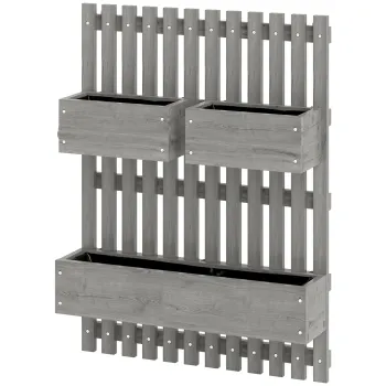 Outsunny Jardiniera murala tip gradina cu 3 bazine din lemn masiv detasabile, tesatura netesuta, 60 x 16 x 80 cm gri | Aosom Romania imagine