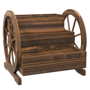 Outsunny Jardiniera pe picioare patrata Potager 3 etaje Stil Rustic cu 2 roti de caruta orificii de drenaj, 62x61x57cm maro | Aosom Romania imagine
