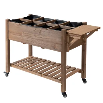 Outsunny Jardiniera pe Picior - Carre potager cu roti - raft, Tava Rabatabila, Inserturi de Irigare, Fas de Drenaj Inclus - Lemn Brad pre-uleiuit | Aosom Romania imagine
