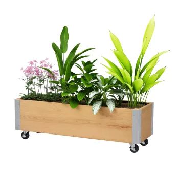 Outsunny Jardiniera pe role, jardiniera rectangulara facut de drenaj metal lemn masiv 96 x 30,6 x 30 cm lemn natural | Aosom Romania imagine