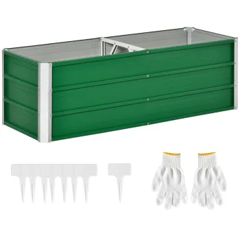 Outsunny Jardiniera pentru Gradina Fara Fund cu 2 Zone de Cultivare, Pat pentru Gradina de Legume Inaltat din Otel, 125x47x40 cm, Verde imagine
