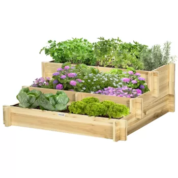 Outsunny Jardiniera pentru plan de cultivare inaltat pe 3 niveluri din lemn de brad, culoare lemnului, 93x93x35 cm | AOSOM RO imagine