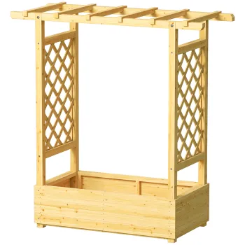 Outsunny Jardiniera ridicata cu spalier lateral si superior, ghiveci pentru flori cu gauri de drenaj, 110x44x113cm, lemn natural | Aosom Romania imagine