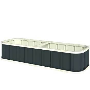 Outsunny Jardiniera ridicata din otel galvanizat, pat de gradina cu manusi si margini pliate, 165 x 52 x 31 cm, gri inchis | Aosom Romania imagine