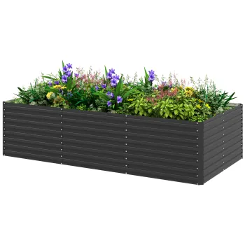 Outsunny Jardiniera ridicata galvanizata rectagulara pentru exterior, fund deschis, 240 x 120 x 60cm, Gri | Aosom Romania imagine