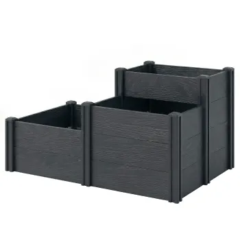 Outsunny Jardiniera ridicata, pat de gradina cu 3 niveluri si fund deschis pentru flori, legume, 120 x 80 x 64 cm, efect lemn gri | Aosom Romania imagine