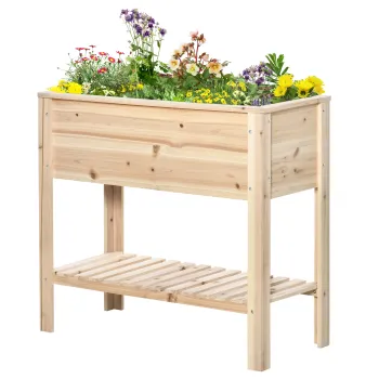 Outsunny Jardiniera sur pieds potager cu etajere din lamele 90 x 40 x 81 cm insertii de irigare, geotextil inclus lemn masiv | Aosom Romania imagine