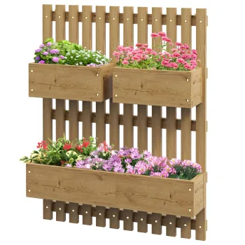 Outsunny Jardiniera Verticala cu 3 Vase Detasabile si Orificii de Drenaj, 60x16x80 cm, Maro | Aosom Romania imagine