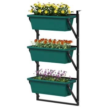 Outsunny Jardiniera Verticala pentru Exterior cu 3 Niveluri si Ghivece cu Orificii de Drenaj, 56x42x100 cm, Verde | Aosom Romania imagine