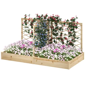 Outsunny Jardiniere cu 3 trelise modulabile, bazin de flori din lemn pentru balcon terasa patio, 222x114x109 cm efect lemn natural | Aosom Romania imagine