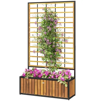 Outsunny Jardiniere cu trei pat inalt de gradina orificii de drenaj din lemn de salcam industrie 74 x 27 x 131 cm tec | Aosom Romania imagine