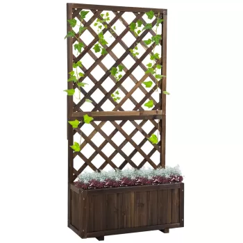 Outsunny Jardiniere de Exterior cu Spalier Grilaj pentru Plante Cataratoare si Ghiveci, Jardiniera din Lemn de Brad Durabil, 72.5x31.5x149.5 cm imagine