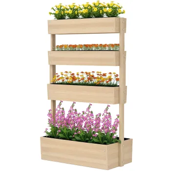 Outsunny Jardiniere inalta din lemn cu 4 etaje, scara de flori cu captuseala, gauri de drenaj, lemn natural | Aosom Romania imagine