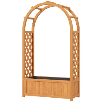 Outsunny Jardiniere inaltata ghiveci de plantare cu grilaj, acoperis arcuit spalier ghiveci din lemn 83 x 36 x 145cm Maro deschis | Aosom Romania imagine