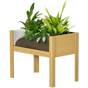 Outsunny Jardiniere pe picioare, gradina inalta cu panouri acrilice si gauri de drenaj, 75 x 46 x 60,5 cm, natural | Aosom Romania imagine