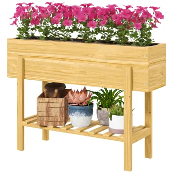 Outsunny Jardiniere pe picioare, gradina inalta pe picioare cu 2 gauri de drenaj din lemn 100 x 30 x 70,5 cm lemn natural | Aosom Romania imagine