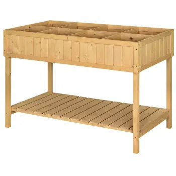 Outsunny Jardiniere pe picioare patrata Potager cu raft dim. 110L x 46l x 76H cm 8 Compartimente & Insertii de irigare Lemn de Brad | Aosom Romania imagine