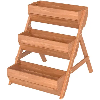 Outsunny Jardiniere verticala cu 3 niveluri din lemn, 3 cutii de plantare cu orificii de scurgere Maro | Aosom Romania imagine