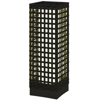 Outsunny Lampa de exterior cu panou solar, activare automata, 8 ore de functionare, imitatie de ratan, otel, 15,5 x 15,5 x 46 cm, Negru | Aosom Romania imagine
