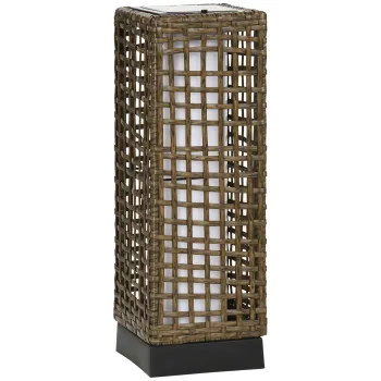 Outsunny Lampa de Gradina cu Energie Solara cu Panou de Reincarcare Superior, din Otel si Ratan, 15.5x15.5x46 cm, Negru si Maro imagine