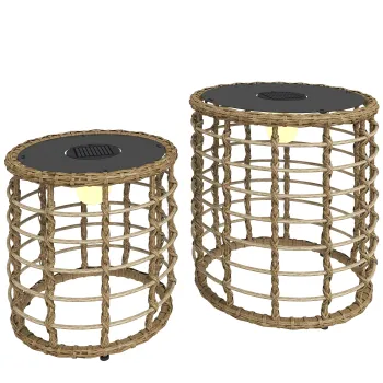 Outsunny Lampa solara de podea set de 2 Lampi solare din ratan cu senzor de lumina LED Lampa solara in stil Boho IP44 | Aosom Romania imagine