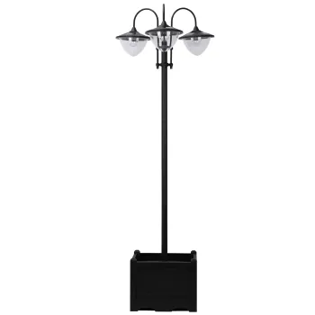 Outsunny Lampadar de gradina Solar LED cu 3 Capete si Jardiniera Integrata, Negru, pentru Gradina si Terasa | Aosom Romania imagine