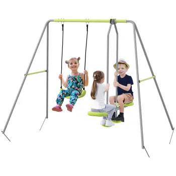 Outsunny Leagan 2 cadru portic cu 1 leagan si fata in fata 255 x 160 x 180 cm greutate maxima 135 kg verde gri | Aosom Romania imagine