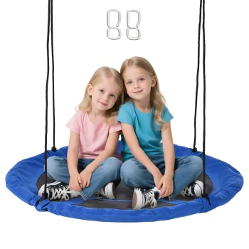 Outsunny Leagan cu forma de cuib de pasare rotunda Panier O 110 cm 4 inele incluse metal epoxidic Oxford de inalta densitate Albastru | Aosom Romania imagine