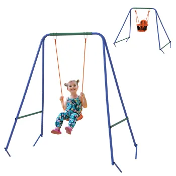 Outsunny Leagan de Gradina 2 in 1 cu Scaun si Centura de Siguranta, Copii 6 Luni - 8 Ani, 180x160x182 cm, Multicolor | Aosom Romania imagine