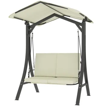 Outsunny Leagan de Gradina 2 Locuri cu Acoperis Reglabil 150x120x182cm Crem | Aosom Romania imagine