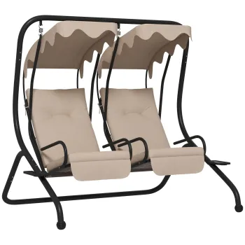 Outsunny Leagan de Gradina cu 2 Locuri cu Scaune Separate si Acoperis Solar, Otel si Poliester, 170x136x170 cm, Bej imagine