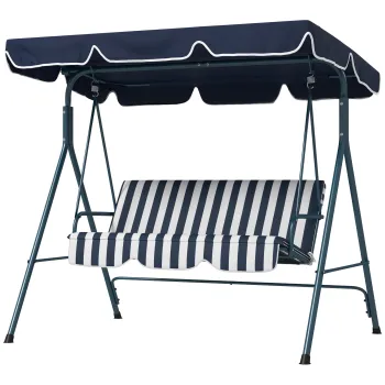Outsunny Leagan de Gradina cu 3 Locuri cu Acoperis Solar, Balansoar in Aer Liber cu Structura din Otel si Poliester, 172x110x153 cm, Alb si Albastru | Aosom Romania imagine