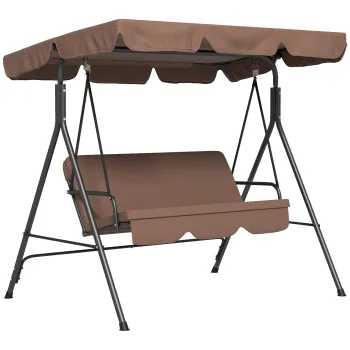 Outsunny Leagan de Gradina cu 3 Locuri cu Baldachin si Cadru din Otel si Poliester, 172x110x153 cm, Maro imagine