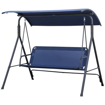 Outsunny Leagan de Gradina cu 3 Locuri si Acoperis Reglabil din Material si Otel, 172x110x153 cm, Albastru Inchis | Aosom Romania imagine