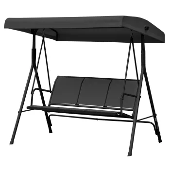 Outsunny Leagan de Gradina cu 3 Locuri si Copertina, Sezut Respirant si Cadru din Otel, Negru | Aosom Romania imagine