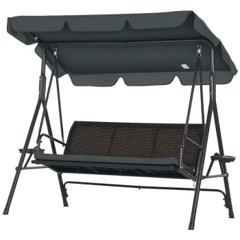 Outsunny Leagan de Gradina de 3 Locuri cu Acoperis Reglabil Suporturi pentru Pahar si Tavite Scaun 320 kg 204x112x150 cm Gri | Aosom Romania imagine