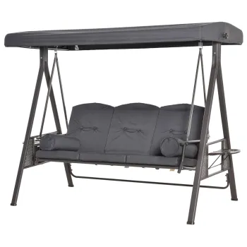 Outsunny Leagan de Gradina pentru 3 Persoane, Banca Balansoar cu Copertina Reglabila si Perne, 120x208x172 cm, Gri | Aosom Romania imagine