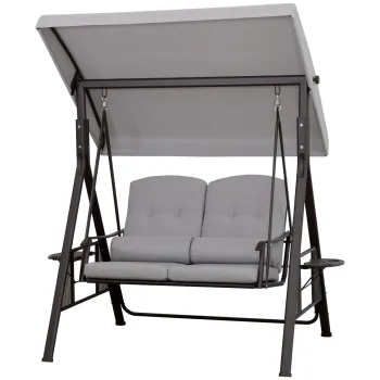 Outsunny leagan Hollywood 2 locuri pentru gradina cu acoperis, perna si tavita, metal, poliester, gri, 162 x 118 x 173 cm | Aosom Romania imagine