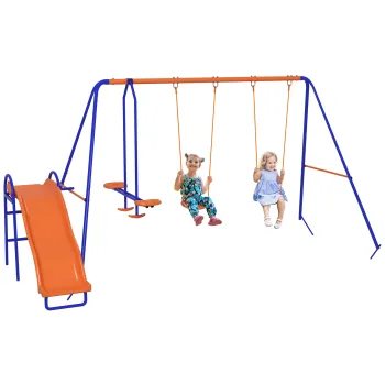 Outsunny Leagan Infantil 4 in 1 Columpio pentru Copii cu 2 Leagane Individuale 1 Leagan cu Planeator 1 Tobogan Multicolor | Aosom Romania imagine