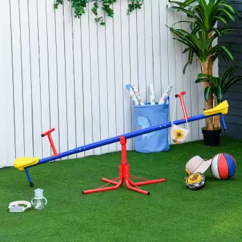 Outsunny Leagan pentru Copii Dublu cu Balans Pivotant la 360? din Metal si PP, Varsta 3-8 ani, 182x77x43cm Multicolor imagine