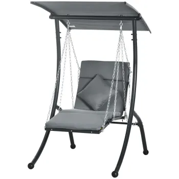 Outsunny leagan suspendat, acoperis rabatabil, incl. perna de sezut, perna pentru cap, cadru din otel, gri inchis, 108 x 145 x 169 cm | Aosom Romania imagine