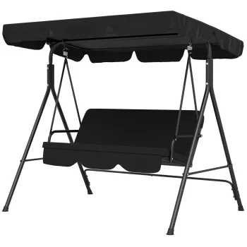 Outsunny Leagan tip Hollywood 3 locuri Sezlong de gradina Banca-leagan, rezistent la intemperii, 172 cm x 110 cm x 153 cm, Negru | Aosom Romania imagine