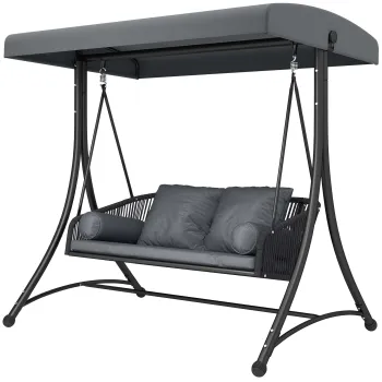 Outsunny Leagan tip Hollywood Rattan 2 locuri leagan de gradina cu copertina reglabila perna moale cadru in A Gri inchis | Aosom Romania imagine