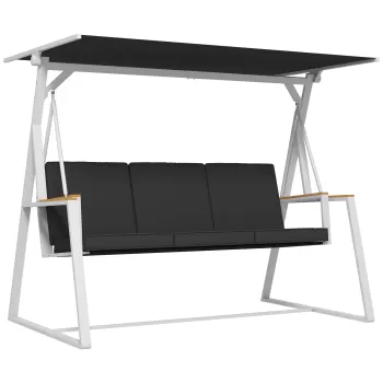 Outsunny Leagan tip scaun pentru terasa cu 3 locuri, Leagan balansoar pentru exterior cu copertina reglabila, perna detasabila si cadru din otel inoxidabil rezistent la intemperii, Gri imagine