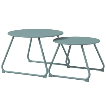 Outsunny Lot de 2 mese de cafea rotunde inglobabile de Gradina din metal epoxid, Masa de Apoiala Stabila pentru exterior, Albastru | Aosom Romania imagine