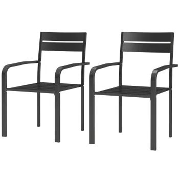Outsunny Lot de 2 scaune de gradina empilabile in aer liber cu brate, cadru din aluminiu 56 x 58 x 83 cm gri inchis | Aosom Romania imagine